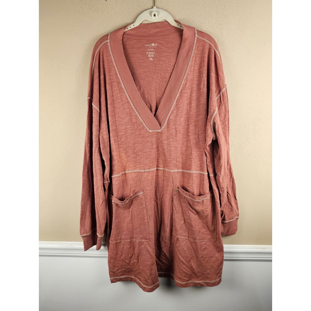 Natural Life Womens Rust Charlie V Neck Mini Dress Tunic Top XL
